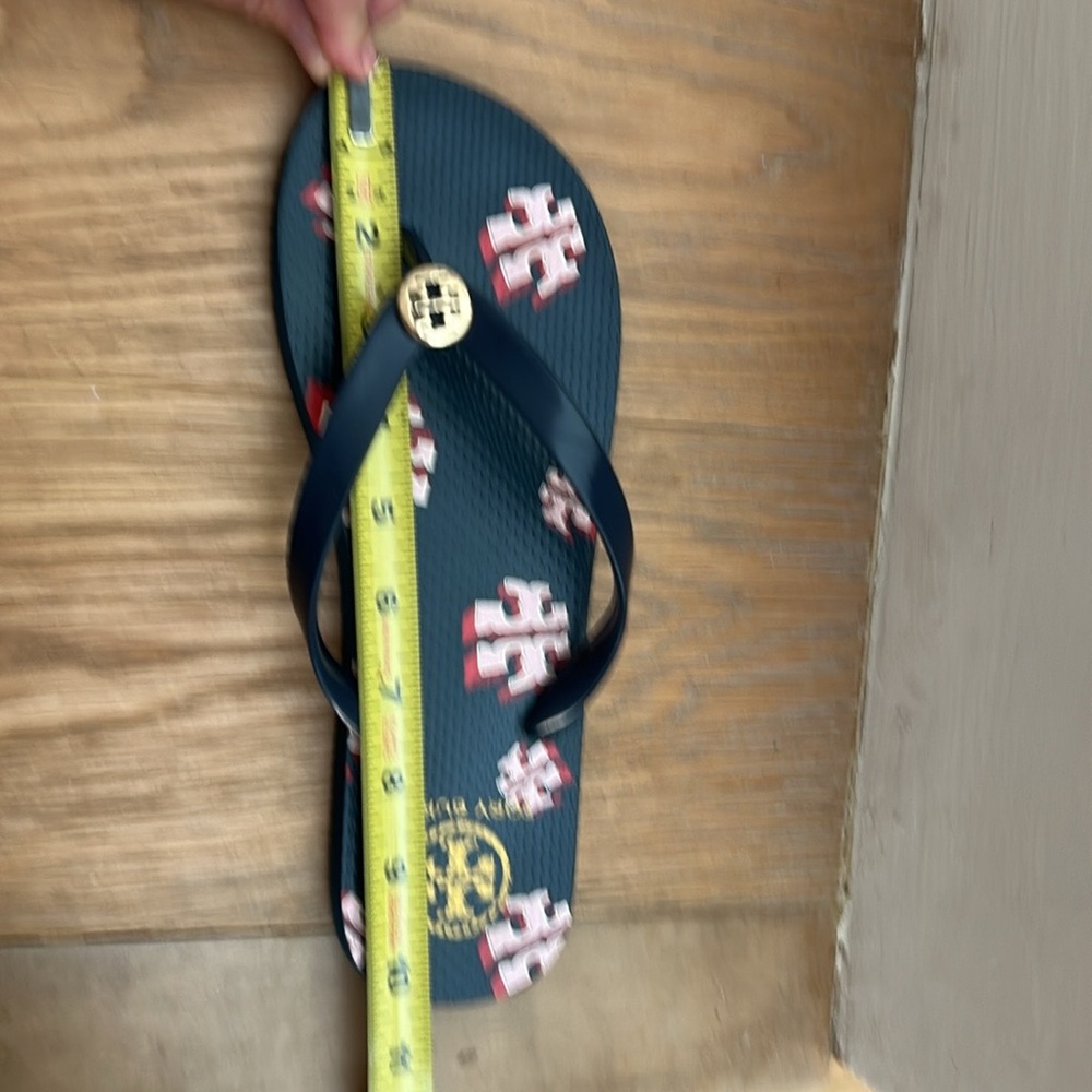 Tory Burch Black Flip Flops with Red Logo - Picture 3 of 6